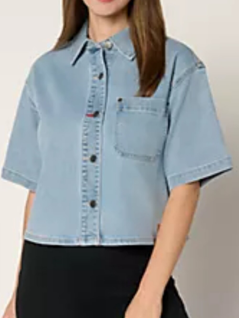 Nwt Denim&Co Light Blue Cropped Button-Front Denim Shirt Size 1X 100 Cotton